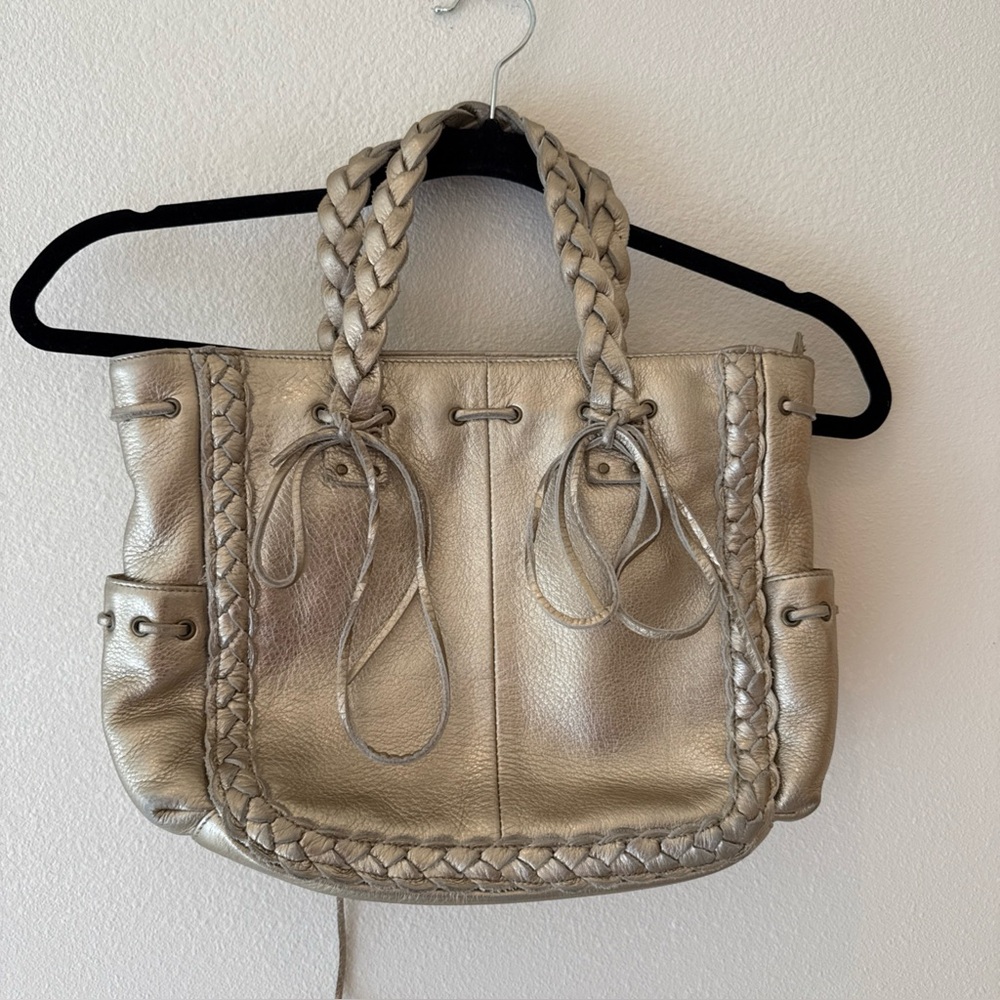 NORDSTROM Braided Handle Metallic Tote Bag